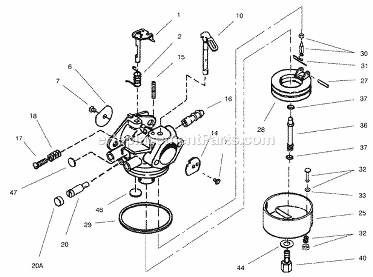 Carburetor Assembly Diagram and Parts List for 28232 220000001-220999999 - 2002 Lawn Boy Snow Blower